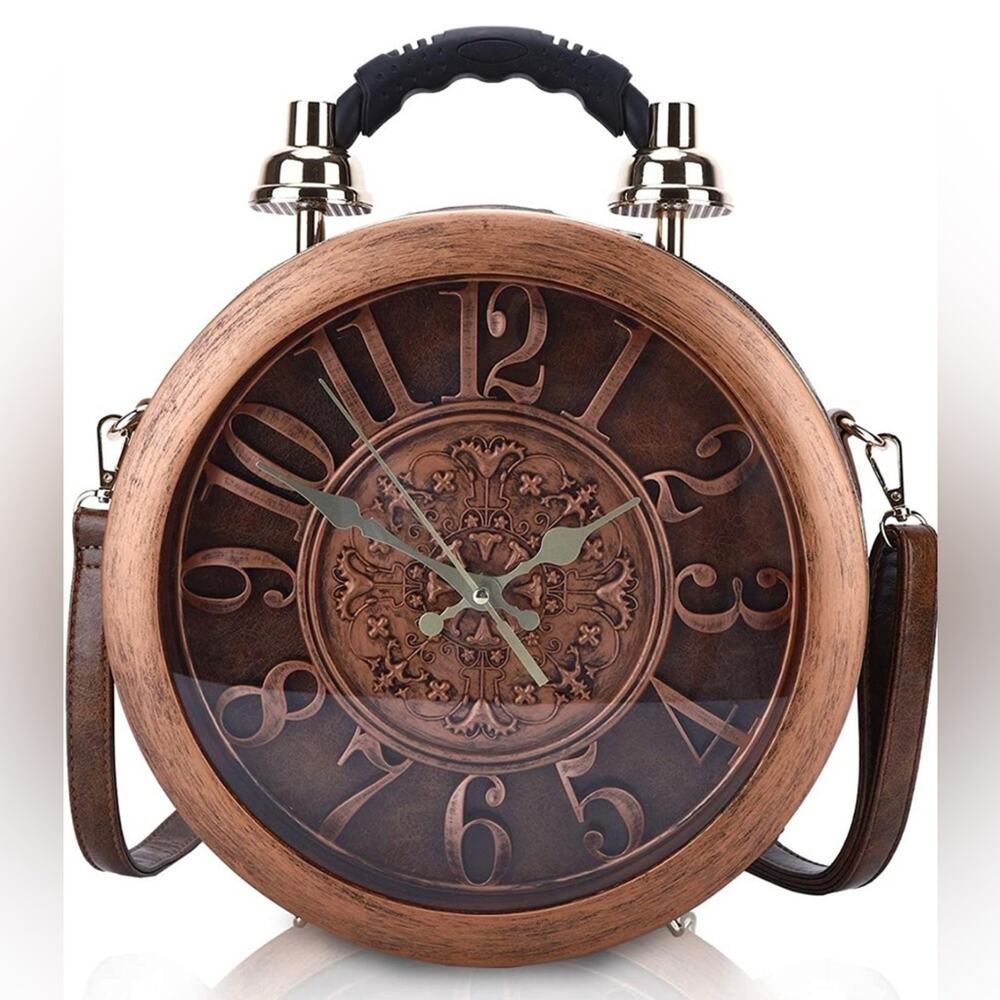 NEW Steampunk Clock Statement Brown Bronze Shoulder Bag Tote Home Decor NWT